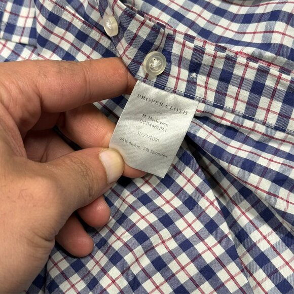 Proper Cloth Performance Dress Shirt Check Stretch Long Sleeve 41 16 Large - Picture 7 of 8
